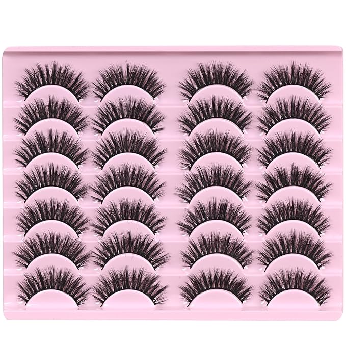 FARRED Lashes Natural Look Short Cat Eye Natural Lashes Fluffy Wispy False Eyelashes 14 Pairs Faux Mink Strip Eye Lashes Pack for Daily Makeup (F7 | 6-15mm)
