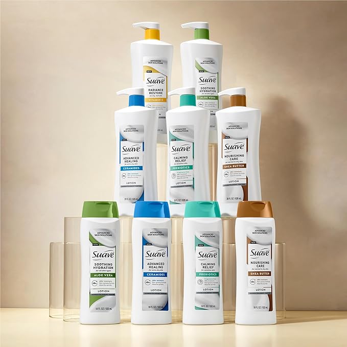 Suave+ Advanced Healing Hand & Body Lotion for Women With Ceramides for Very Dry Skin, Hydrating, Non-Greasy, Allergen-Free Moisturizing Cream, Lightly Scented, 18 FL OZ, 6 Pack