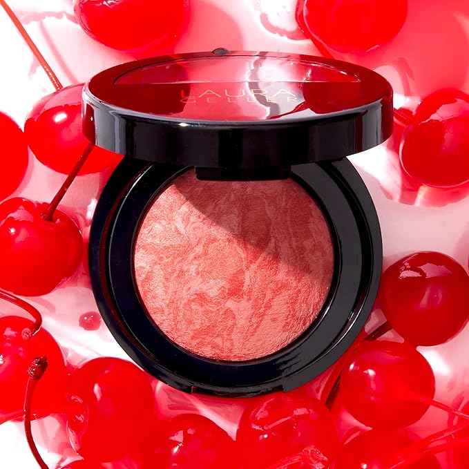 LAURA GELLER NEW YORK Baked Blush-n-Brighten Marbleized Blush for Cheeks - Cherry Custard - Natural Finish - Buildable Color