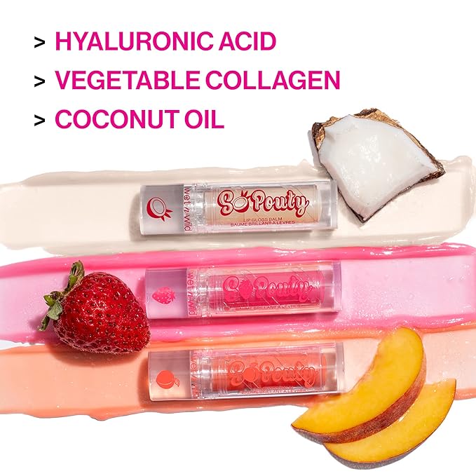 wet n wild Perfect Pout So Pouty Shine Tinted Lip Balm Coconut Flavored, Hyaluronic Acid, Vegan Collagen, Moisturizing For Dry Lip Care, Clear (Pack of 2)