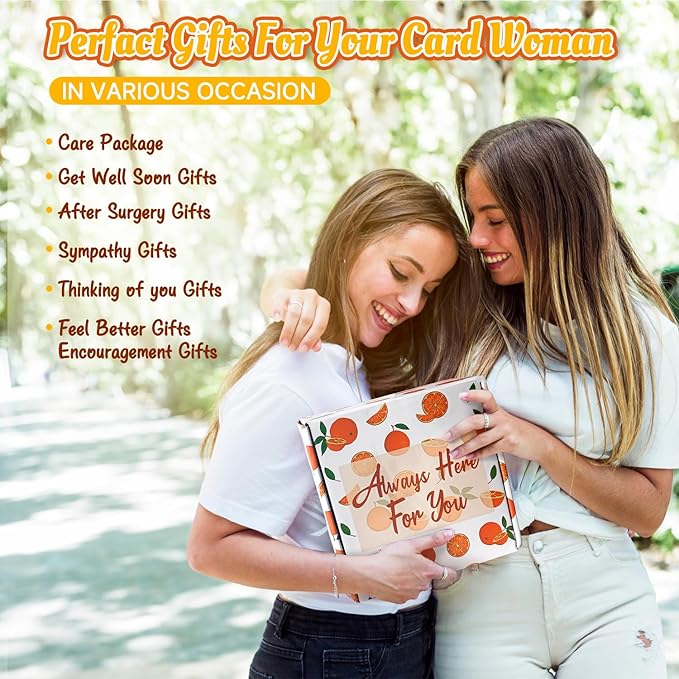 Orange-Themed Spa Gift Basket for Women - Self-Care Package, Birthday Box with Handmade Soap, Candle, Bath Bomb, Headband, and Towel