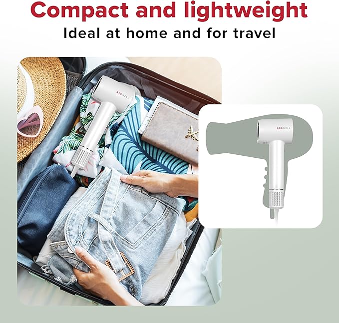 GroWell Ionic Hair Dryer, High-Speed Brushless Motor Professional Blow Dryer for Fast Drying, Low Noise, Lightweight, Compact Hair-Dryer with Diffuser for Curly Hair (4 Pack)