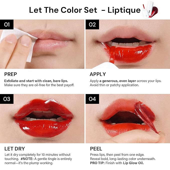 Liptique Korean Lip Stain Peel Off - 24 Hour Long Lasting Lip Tattoo, Waterproof & Transfer Proof, Nourishing & Hydrating Lip Tint for Women, Instant Plumping Lip Tints Peel Off (002 ODDPIN)