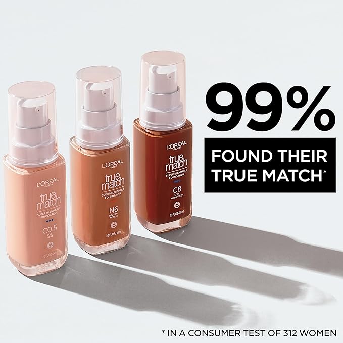 L'Oreal Paris True Match Super-Blendable Foundation, Medium Coverage Liquid Foundation Makeup, C6, Medium, 1 Fl Oz