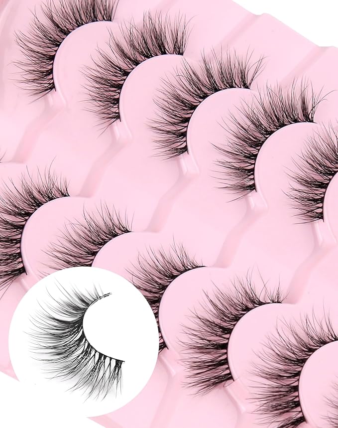 Eyelashes Natural Look Strip Lashes Wispy Natural Mink Lashes Volume Lash Fluffy Fake Eyelashes C Curl False Lashes Thick Eyelashes 7 Pairs