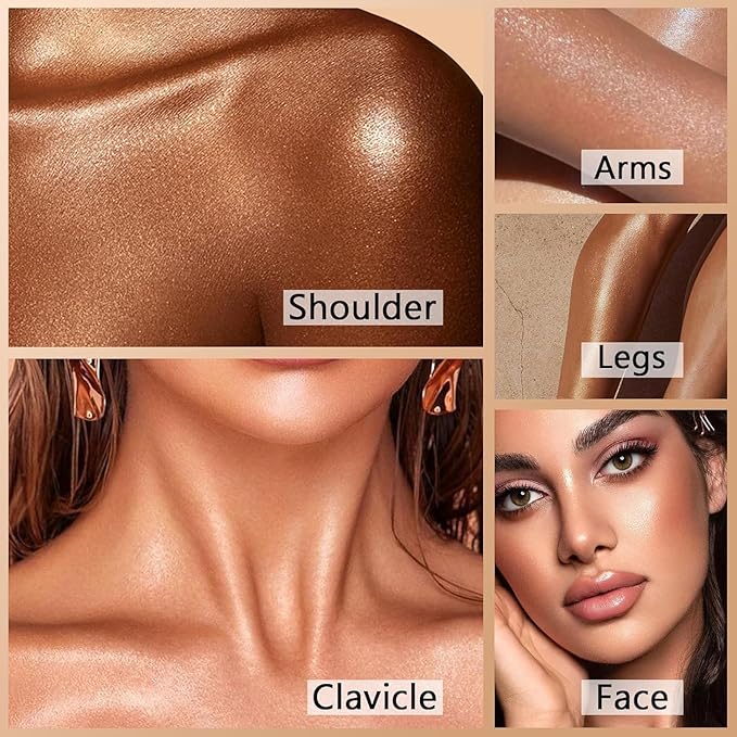 Corlo Body Shimmer Oil Liquid Glitter Face Luminizer Glow Highlighter Waterproof Long Lasting Moisturizing Luminizer FaceProm Party Makeup Brush Include(Rose Gold, Body Oil)