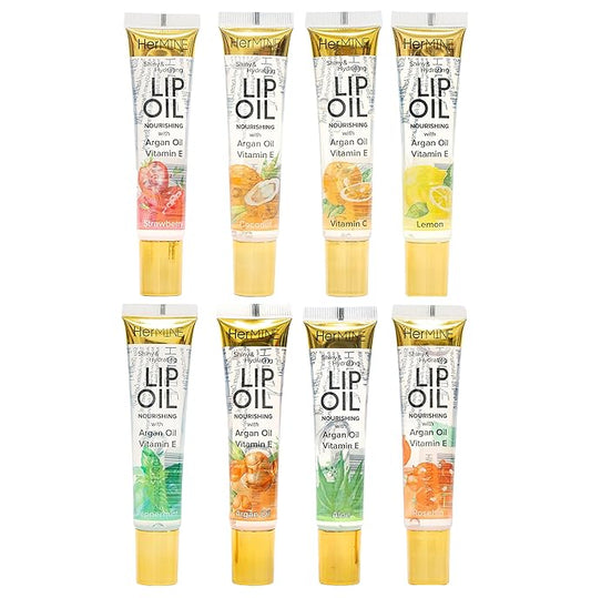 HerMINE Hydrating Lip Oil with Argan oil & Vitamin E Clear Long Lasting Nourishing Lip Oils Moisturizing Gel Multi-Packs Softening Clear Oil