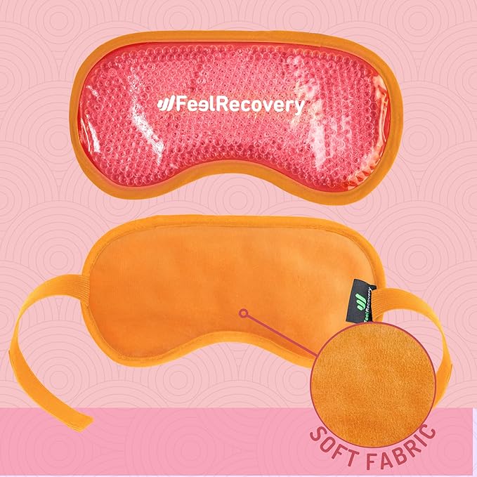 Cooling Gel Eye Mask for Puffy Eyes (8x4 in) - Reusable Cold Compress Pack for Dry Eyes, Tired Eyes, Headaches, Dark Circles - Flexible Golden Gel Beads Hot & Cold Therapy