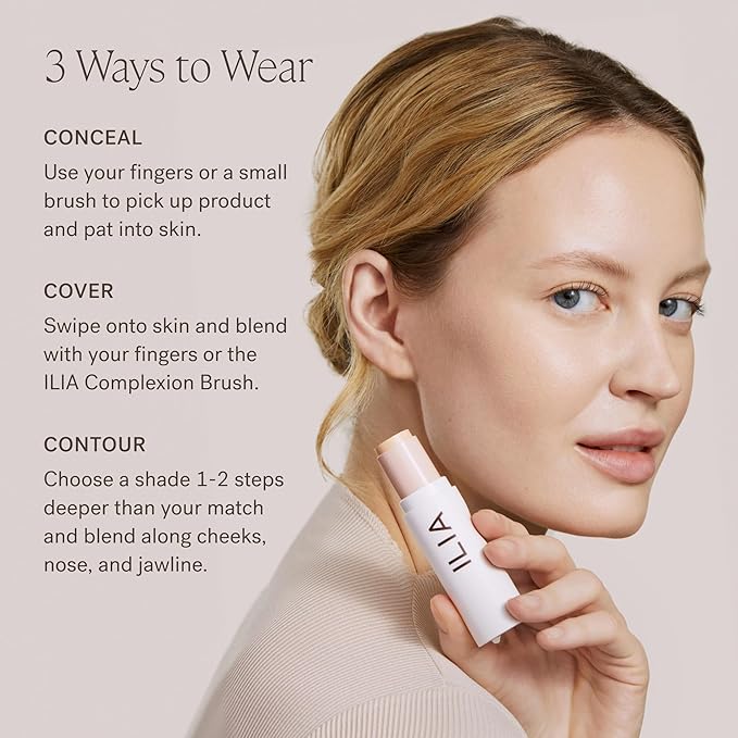 ILIA - Skin Rewind Complexion Stick - Foundation + Concealer + Skincare | Non-Toxic, Vegan, Cruelty-Free, Clean Makeup (20N - Iroko, 0.35 oz | 10 g)