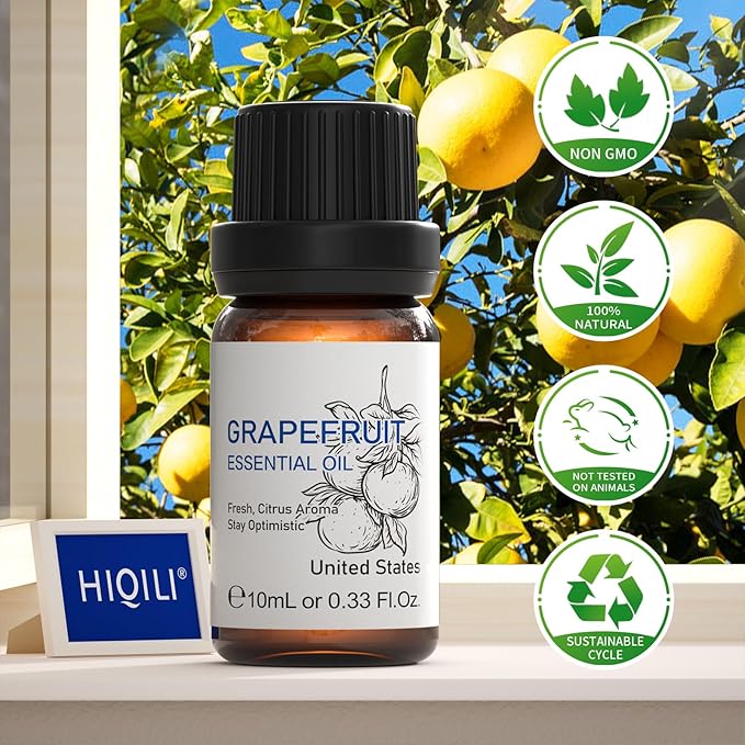 HIQILI Grapefruit Essential Oil, for Diffuser, Skin Care, 100% Pure and Natural - 0.33 Fl Oz