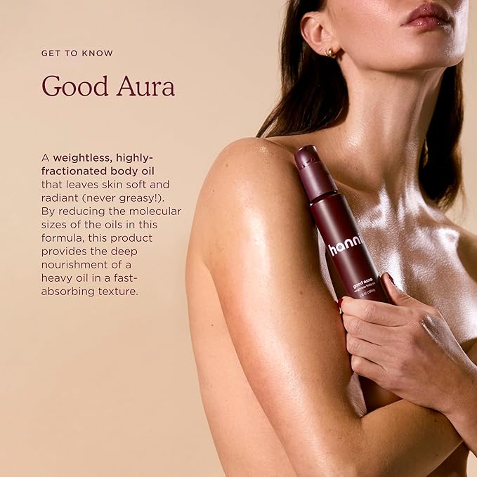 HANNI Good Aura Dry Body Oil, Lightweight After-Shower Moisturizer with Jojoba, Coconut, Baobab, and Buriti Oils, Non-Greasy Skincare for Soft Skin, 100 mL / 3.38 oz