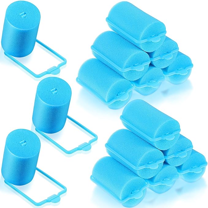 Geyoga 18 Pieces Sponge Hair Rollers Large Soft Foam Hair Styling Curlers Large Size Hairdressing Curlers for Women(1.4 x 2.6 Inches,Blue)