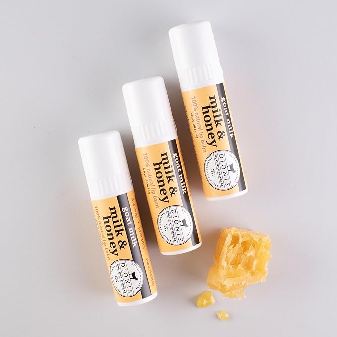 Dionis Goat Milk Skincare Milk & Honey Holiday Lip Balm Gift Set - Beeswax, Shea Butter & Coconut Oil Lip Care Products Made in The USA - Cruelty Free Lip Moisturizer For Chapped Lips, 0.28oz 3 Pack