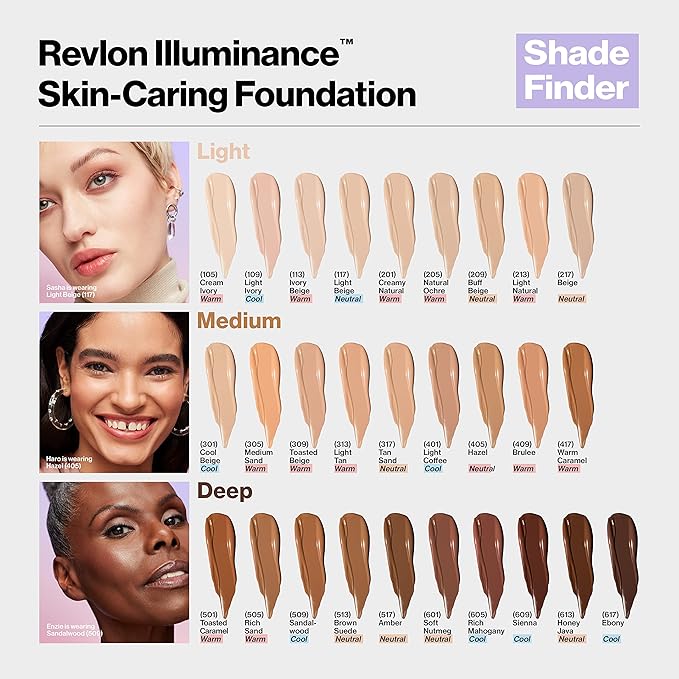 Revlon Illuminance Skin-Caring Liquid Foundation, Hyaluronic Acid, Hydrating and Nourishing Formula with Medium Coverage, 605 Rich Mahogany (Pack of 1)