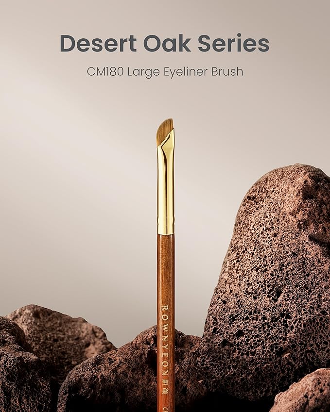 Desert Oak Series Angled Eyeliner Brush - Ultra-Fine Nylon Bristles for Razor-Sharp Gel/Liquid/Powder Lines, Anti-Smudge Design, Ebana Handle & Brass Ferrule (CM 180)