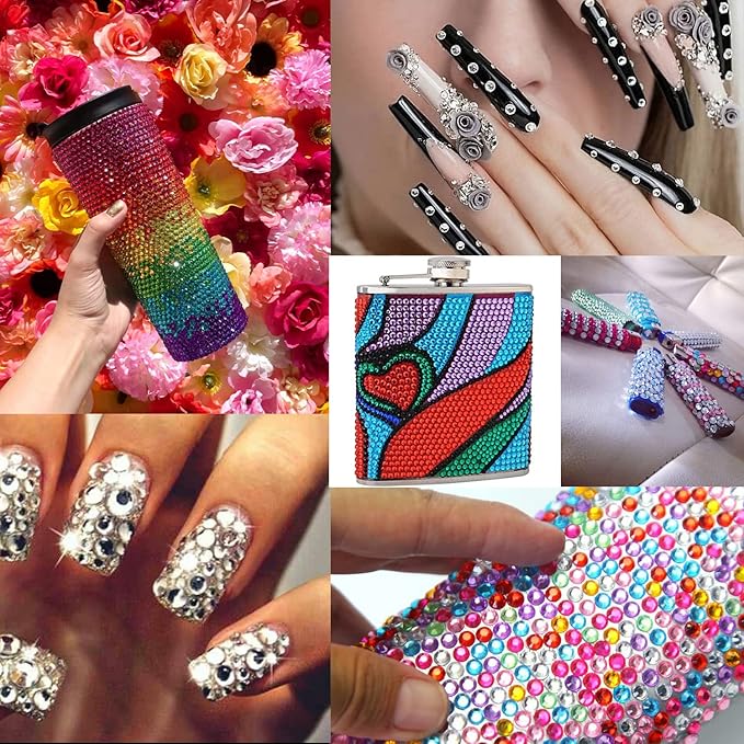 Flat Back Rhinestone Kits Colorful Rhinestones+Transparent White Gems With Quick Dry Makeup Glue+Picker Pencil+Tweezer For Nail Art And Face Make-up