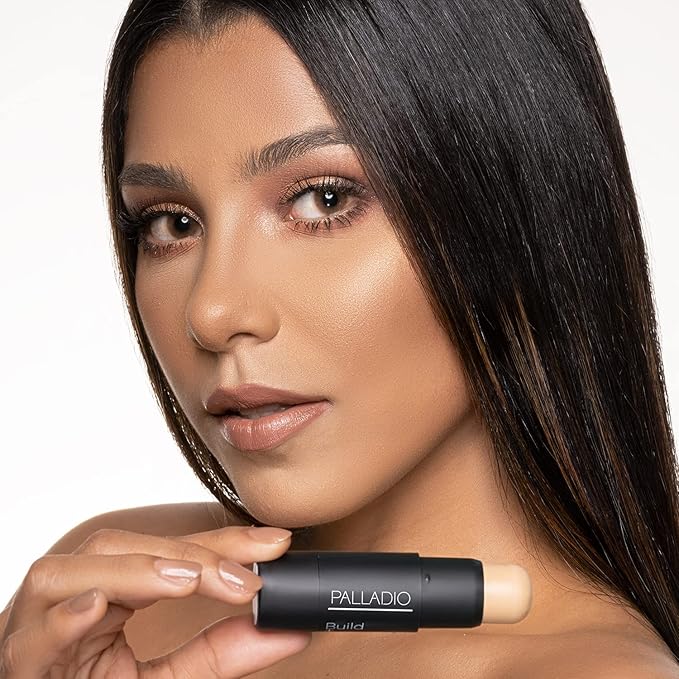 Palladio BUILD + BLEND Foundation Stick, Contour Stick for Face, Professional Makeup for Perfect Look, 0.25 Ounce (Amber Glow)