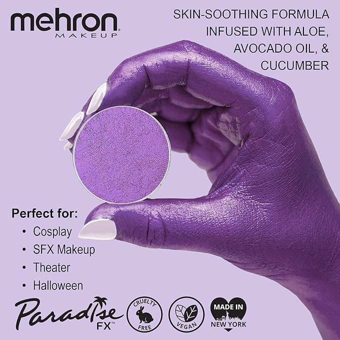 Mehron Makeup Paradise Makeup AQ Refill Size | Stage & Screen, Face & Body Painting, Cosplay, Halloween | Water Activated Face Paint, Body Paint, Cosplay Makeup .25 oz (7 ml) (Metallic Purple)