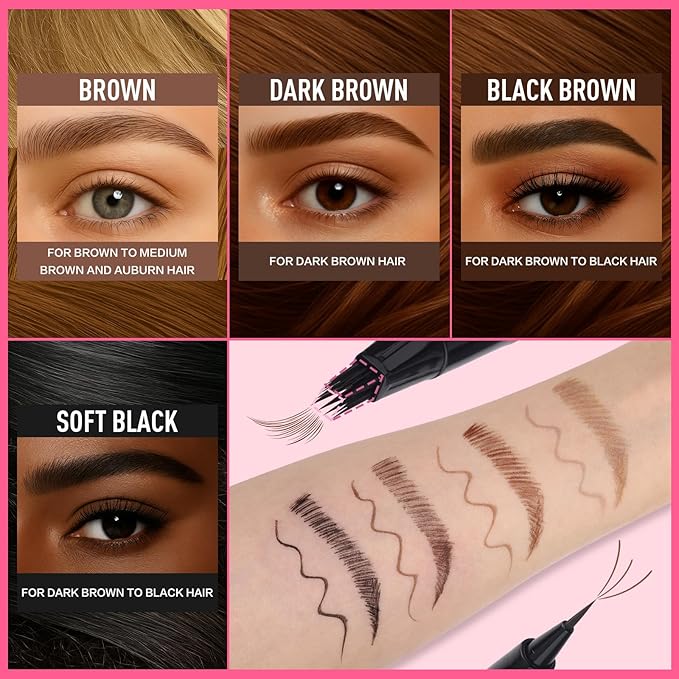 Dual Ended Microblading Eyebrow Pen - 2 in 1 Liquid Eyebrow Pencil with Brow-Fection Angled Brush & Precise Detail Brush-Tip, Shapes & Fills HairLike Looking Brows, Lasts All-Day, Soft Black