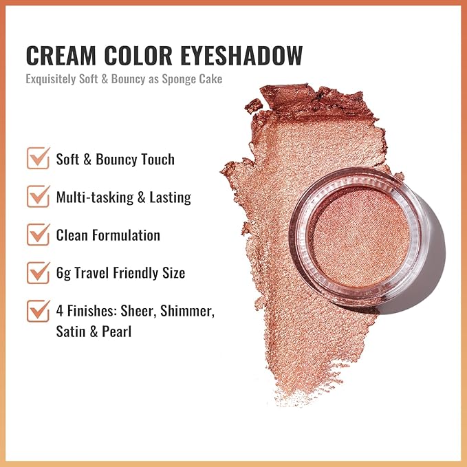 Oulac Warm Peach Glitter Cream Eyeshadow also as Highlighter, Large Capacity with Moisturizing Smooth Formula. Highly Pigmented Shimmer Eye Makeup.Waterproof,6g (08)