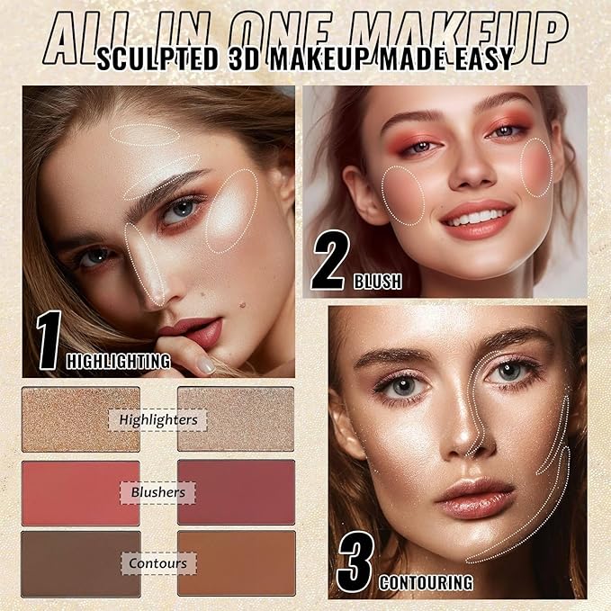 UCANBE Eyeshadow Palette with Brushes Makeup Sets, Pigmented Eye Makeup Pallet Holiday Gift Set, Goth Smokey Rosy Neutral Glitter Rainbow Eye Shadows & Contour Highlight Blush All-in-One Make Up Kit