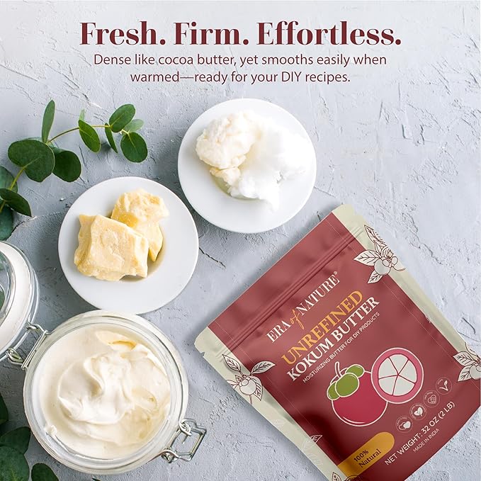 era of nature Kokum Butter Raw - 32 oz (2lb) – Natural Butter for Body Butters, Lotion Bars, Lip Balm, Soap Making – Blends Well with Shea or Cocoa Butter – For Stretch Marks, Scars, Pregnancy Care
