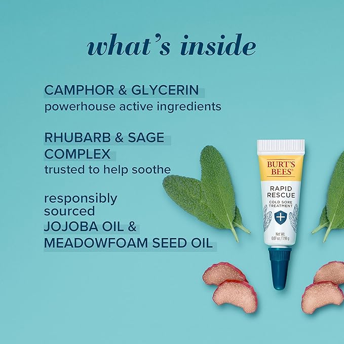 Burt's Bees Cold Sore Treatment and Medicated Lip Balm, College Back to School Dorm Essentials, With Menthol and Eucalyptus Oil, Natural Origin Skincare, 2 Tubes, 0.07 oz./0.15 oz.