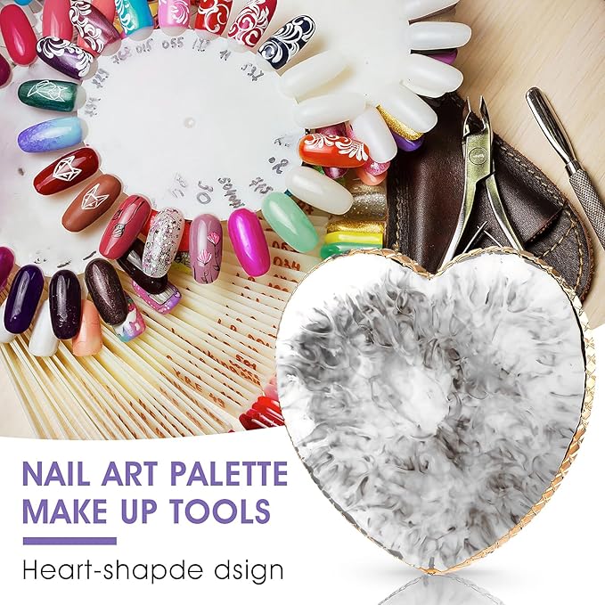 Sibba Resin Nail Art Palette Nail Mixing Palette Polish Color Mixing Plate Golden Edge Nail Holder Display Board Heart Shape Cosmetic Mixing Tools