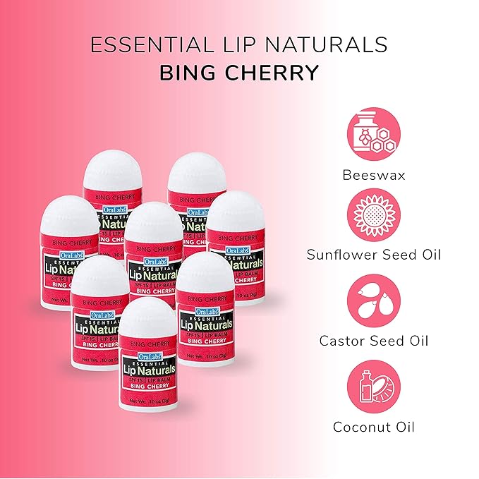 Lip Naturals® | Mini Cherry Lip Balm with Sunscreen (SPF-15) | Made in USA with Beeswax & Coconut Oil | 12-Count Mini Lip Balm Pack with Bing Cherry Flavor (0.10oz/3g Each)