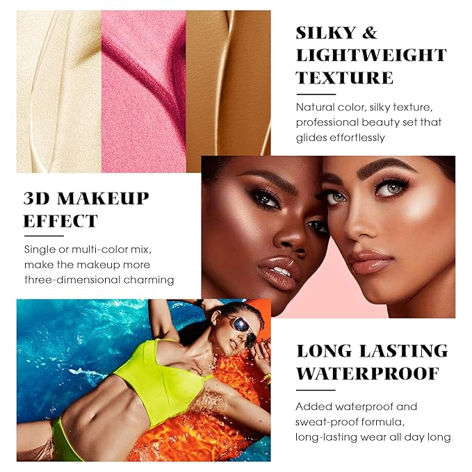 3Pcs Cream Contour Stick Makeup Kit - Cream Blush Stick Highlighter Stick Contour Bronzer Stick for Cheeks, Waterproof Long Lasting Blendable, Contour Stick Trio for Face Makeup (#01, 03, 04)