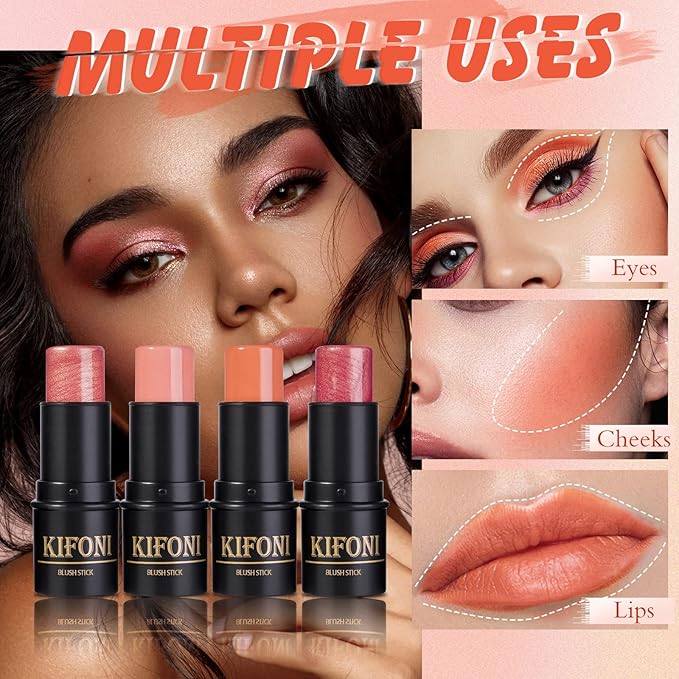 2 Pcs Cream Blush Stick Makeup Kit, Natural Shimmer & Matte Stick Blush Wand for Cheeks, Lightweight Blendable Silky Cream Blush Makeup -Shimmer Blush (#01 Shimmer Pink #04 Shimmer Fuchsia)