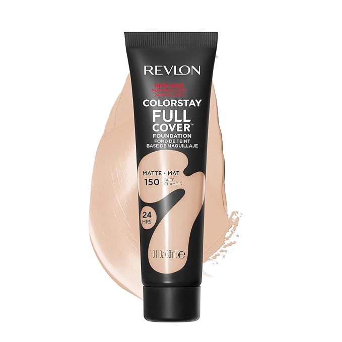 Revlon ColorStay Full Cover Longwear Matte Foundation, Heat & Sweat Resistant Lightweight Face Makeup, Buff (150), 1.0 oz