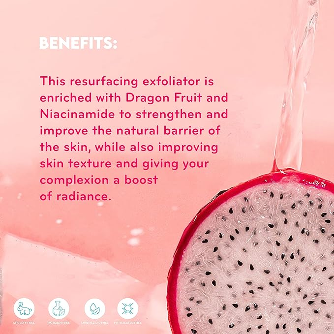 pürlisse Dragonfruit + Niacinamide Face Exfoliator Scrub - Exfoliating Face Wash for Radiance & Improved Texture - Strengthens Skin Barrier, Reduces Blemishes & Fights Signs of Aging (1.7 Fl oz)