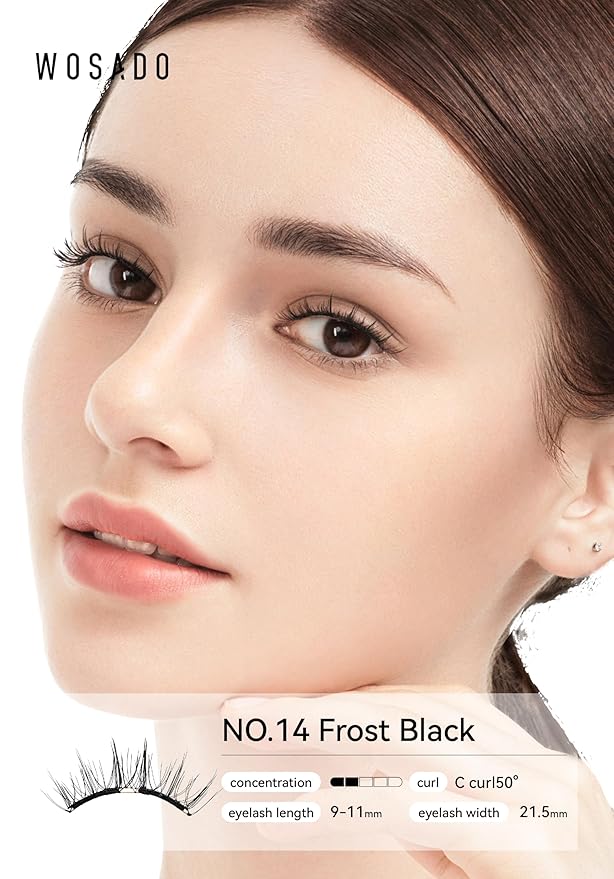 Soft Magnetic Eyelashes Kit with Applicator, No.14 Frost Black, Reusable Glue-free Wispy Magnetic Lashes, Cruelty-free False Lashes, Waterproof, Lightweight, Suit for Heavy Makeup