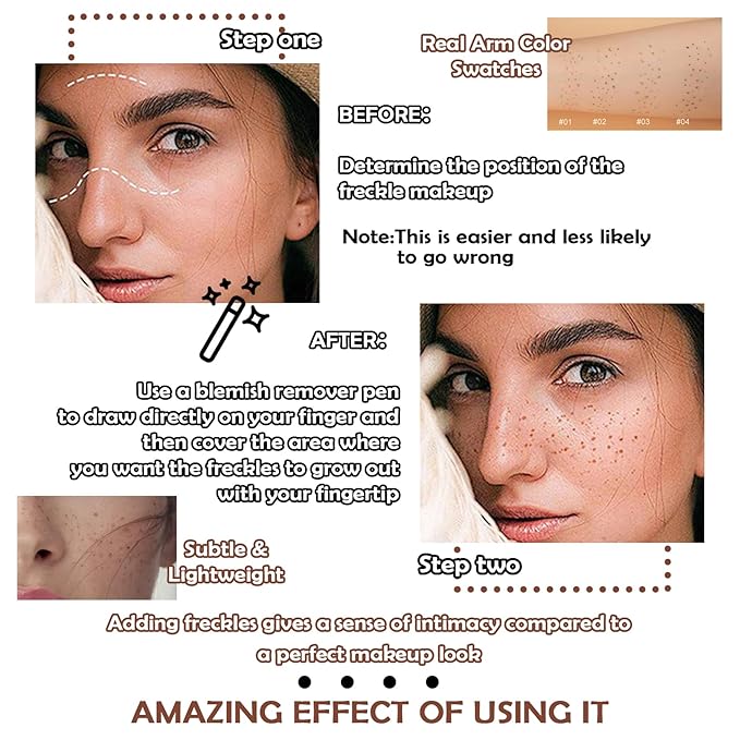 4 Colors Freckle Pen,Waterproof Freckle Makeup Pen,Lightweight Long Lasting Quick Dry Dot Spot Makeup Pen - Light Brown,Natural Coffee,Chestnut,Dark Brown