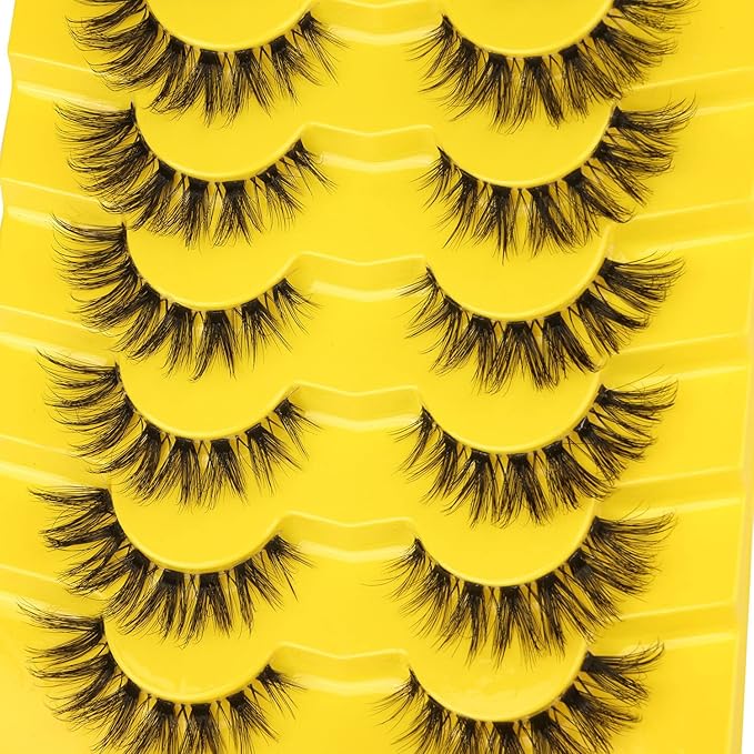 Lashes Natural Look False Eyelashes Clear Band Wispy Faux Mink Eyelashes Short Natural Cat Eye Strip Lashes Pack 7 Pairs by Kiromiro