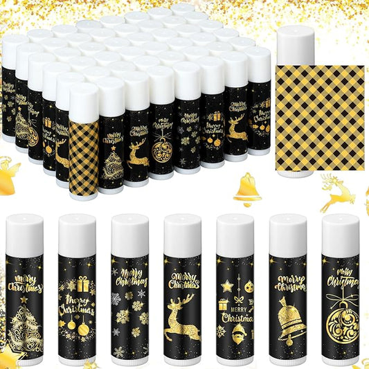 48 Pcs Lip Balm Bulk Gift Christmas Black Gold Lip Balms Christmas Lips Care Products, Lip Moisturizer Treatment for Christmas Stocking Stuffers, Appreciation Gifts for Women Girls Employee