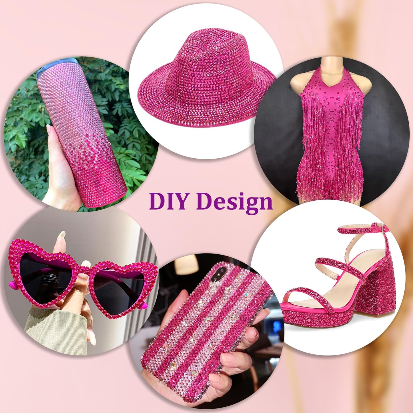 25000Pcs Resin Rhinestones with Tweezers for Crafting, Hot Pink 2-6mm Mixed Sizes Non Hotfix Flatback Gems, Bedazzling Crystal for DIY Craft Clothing Mugs Tumblers Shoes Fabric Decor Nail Art