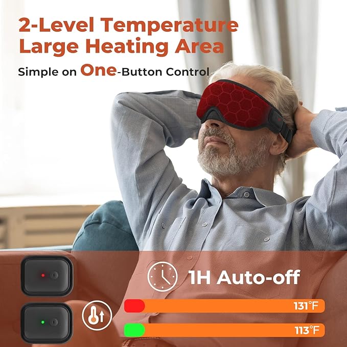 Cordless Heated Eye Mask, Dry Eye Mask, Type-C Eye Heating Pad, Portable Eye Warm Compress with 720mAh Battery Relieve for Dry Eyes, Stye