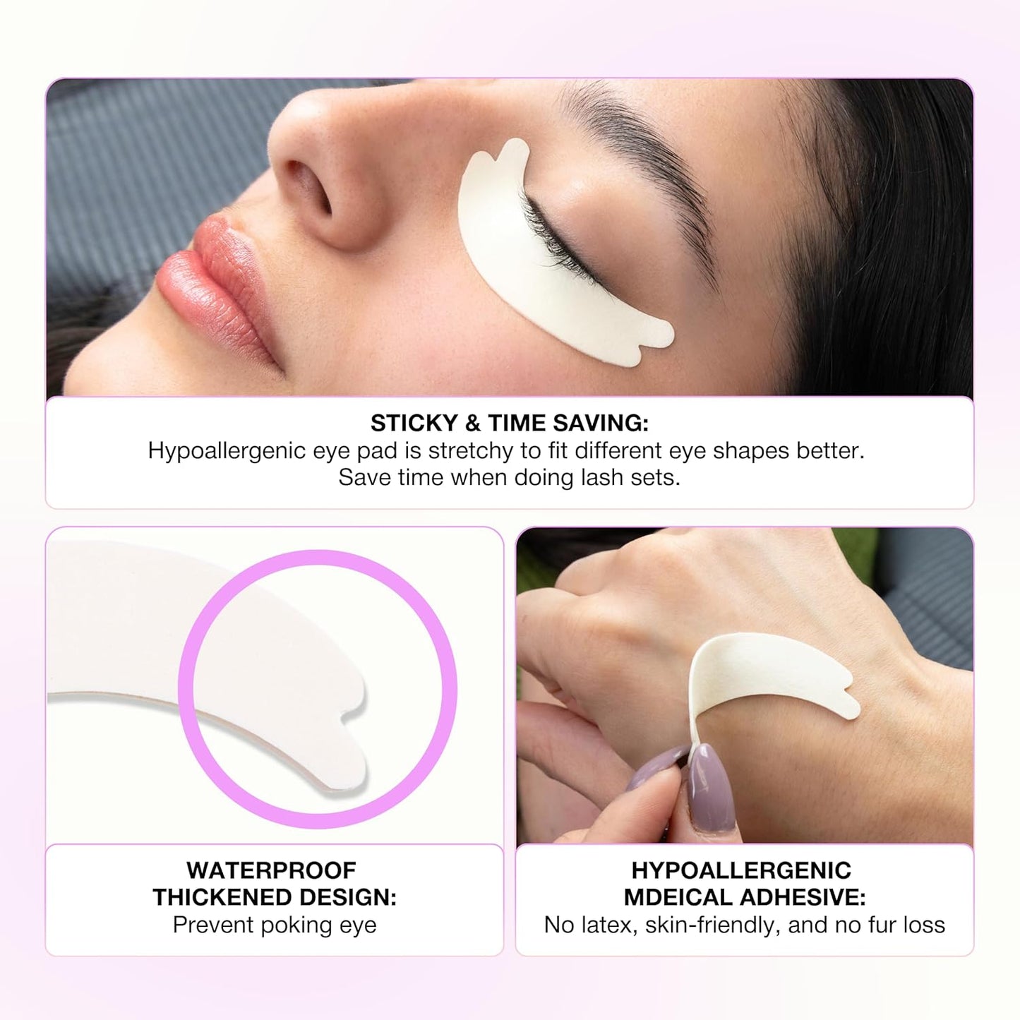 Curacoro Double Foam Eye Pads For Lash Extension, Hypoallergenic Eye Pads Lash Extension Supplies for Oily Skin & Sensitive Eyes, Soft Sticky Pads for Lash Perm Lamination, Lash Remover (46 Pads)