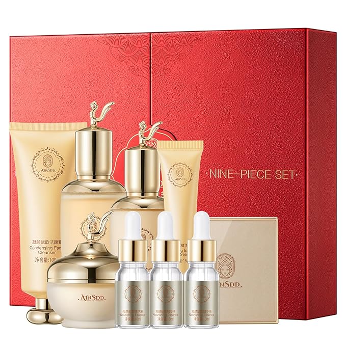 Condensing Beauty Nine-Pieces Skin Care Set kit Women Beauty Gift with Cleanser, Toner, Serum, Lotion, Eye Cream, Face Cream, BB Cream for Birthday, Christmas Day and Valentine's Day