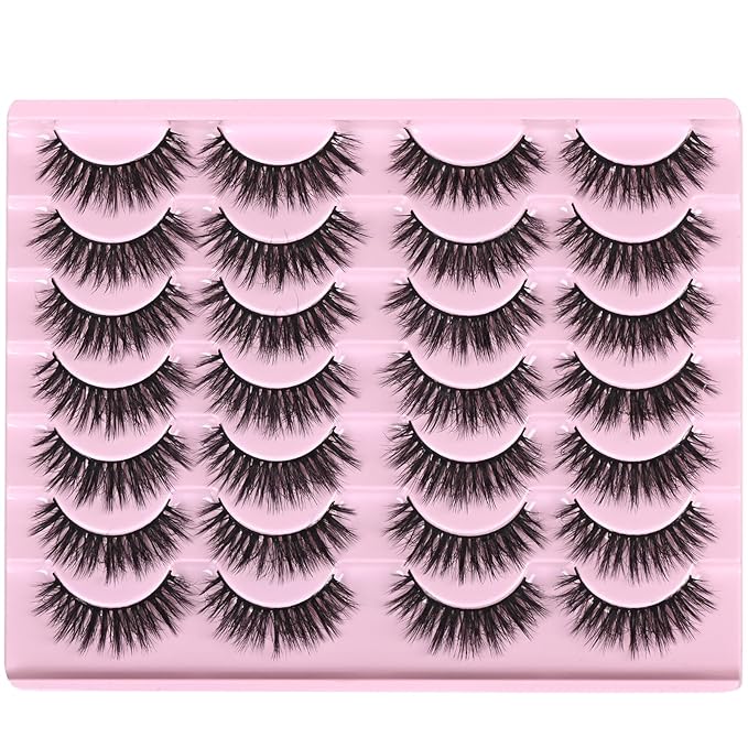 FARRED Lashes Natural Look Short Cat Eye Natural Lashes Fluffy Wispy False Eyelashes 14 Pairs Faux Mink Strip Eye Lashes Pack for Daily Makeup (F7 | 6-15mm)