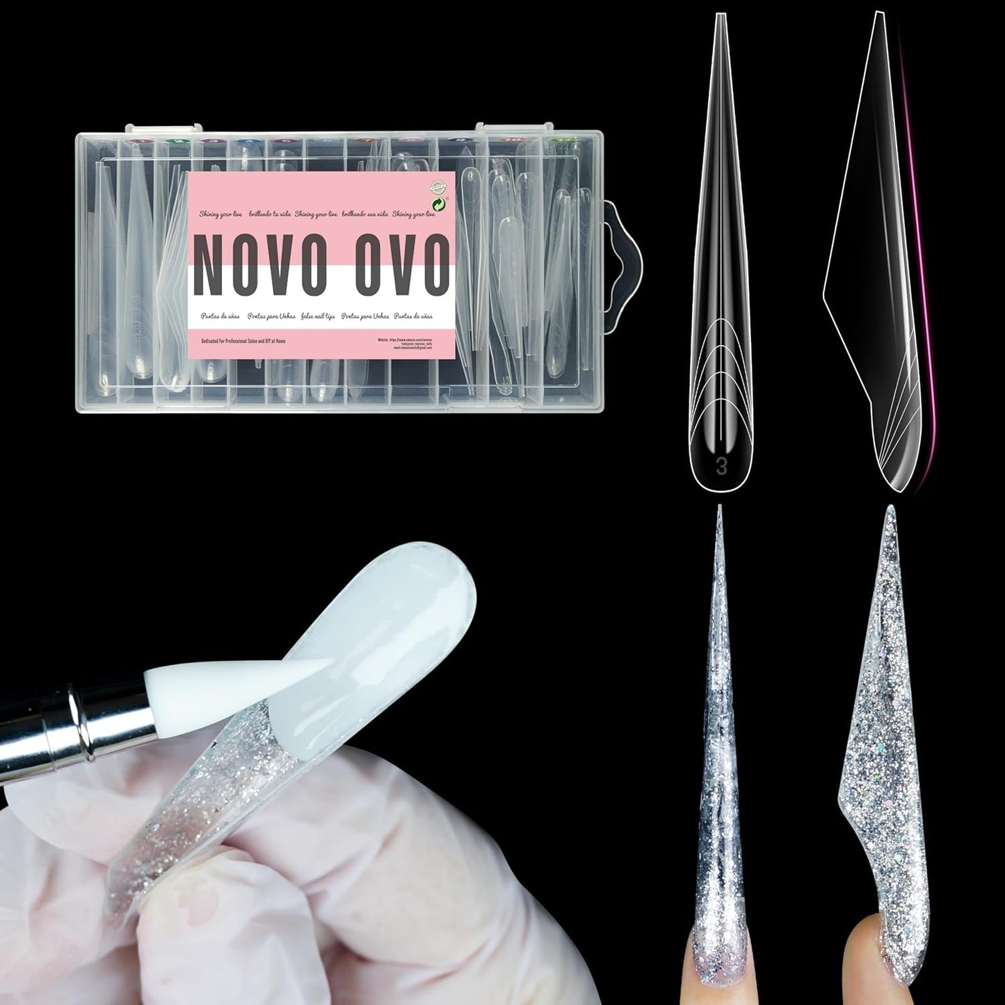 Hallowee Extra Long Stiletto Butterfly Wing Arrow Nail Dual Forms for Polygel Extension, NOT NAIL TIPS, XXXXL 4XL 5XL, Reusable Full Cover Molds For Builder/Harde/Polygel 70 Pcs x 14 sizes