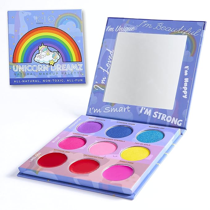 Unicorn All in One Makeup Palette With 9 Colors: 3 Eyeshadows 3 Shimmer Blush And 3 Lip-Gloss - "Amazon Exclusive" Natural Non Toxic kids girls teen pre-teen