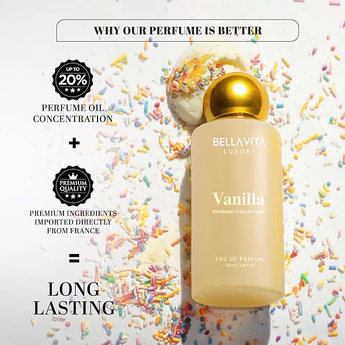 BELLAVITA Gourmet Collection Vanilla Edp Musk, Fruity Long Lasting Fragrance Perfume For Men And Women 100ml