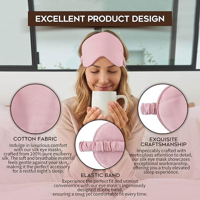in Flight Mind Mulberry Silk Sleep Mask, Eye Mask for Sleeping with Elastic Headband, Super Soft Sleeping Mask,Comfortable Silk Eye Sleep Mask, Sleep Eye Mask for Night Sleeping, Travel, Nap(Pink)
