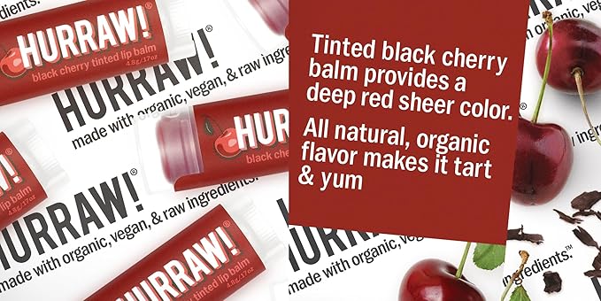 Hurraw! Black Cherry Tinted Lip Balm, 2 Pack: (Sheer Red Tint) Organic, Certified Vegan, Cruelty and Gluten Free. Non-GMO, 100% Natural Ingredients. Bee, Shea, Soy and Palm Free. Made in USA