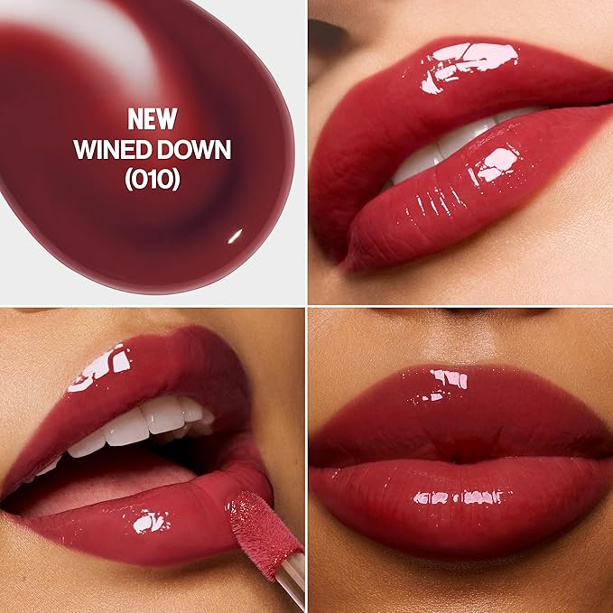 REVLON Super Lustrous Glimmer Lip Oil, Moisturizing & Tinted, Shiny Finish, Made with Plant-Based Squalane, 010 Wined Down, 0.13 fl oz