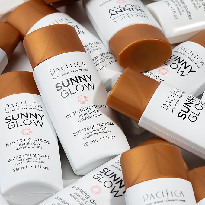 Pacifica Sunny Glow Liquid Face Bronzer Drops - Face Makeup Bronzing For Face & Cheeks for Instant Sun-Kissed Glow - Vitamin C & Glycolic Acid Infused Liquid Bronzer Illuminating Highlighting Clean