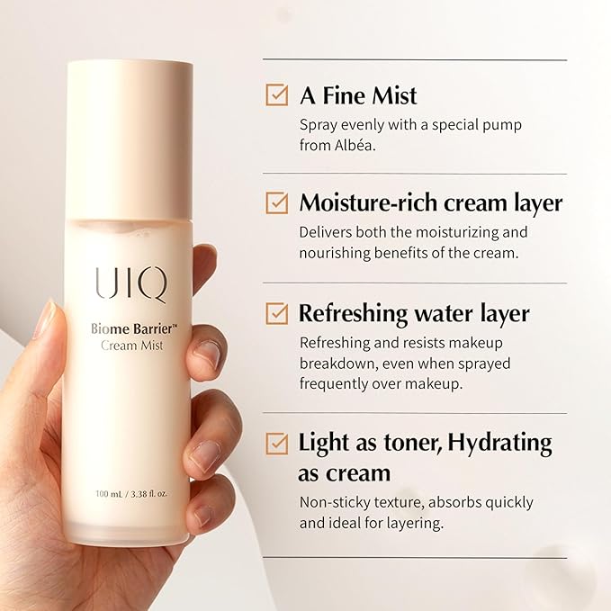UIQ Biome Barrier Cream Mist - Facial Barrier Mist for Hydration & Skin Barrier Repair, Microbiome-Based Korean Skin Care, 3.38 fl oz